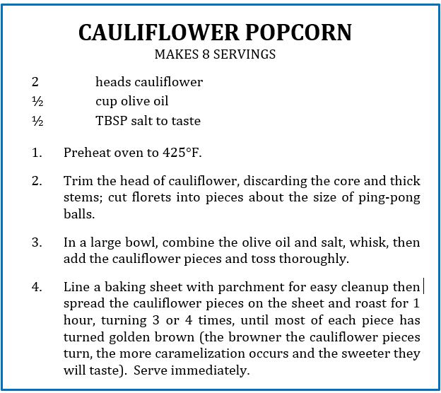 Caulflower Popcorn Recipe