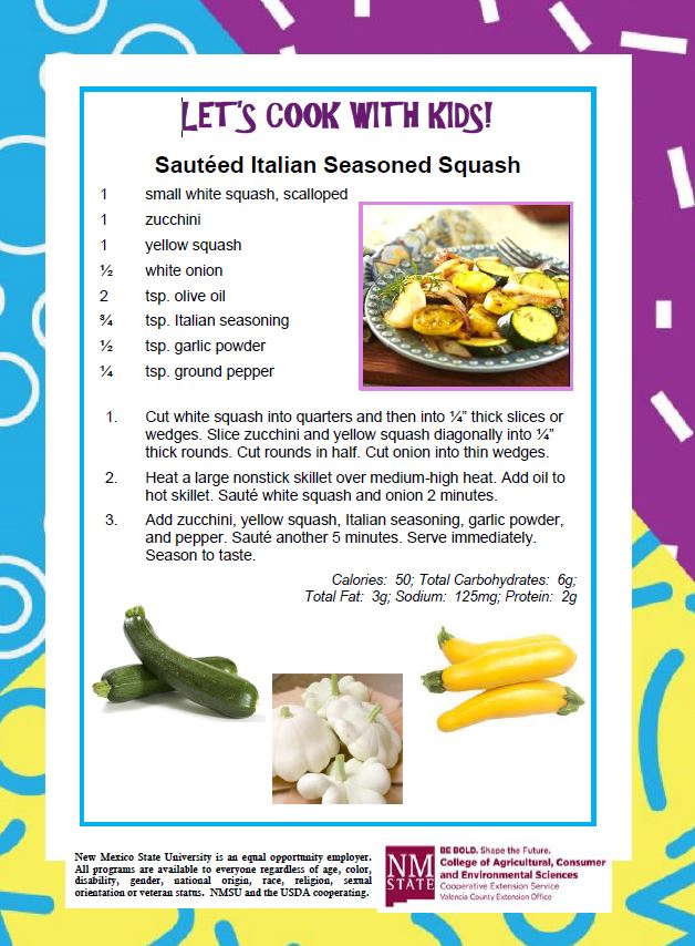 Cooking with Kids, Sauteed Italian Seasoned Squash