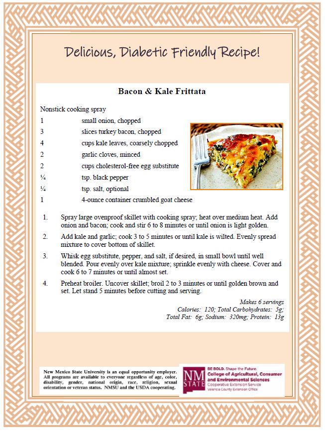 Delicious, Diabetic Friendly Recipe, Bacon & Kale Frittata