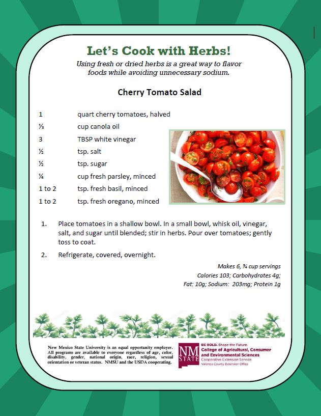 Lets Cook with Herbs Recipe, Cherry Tomato Salad