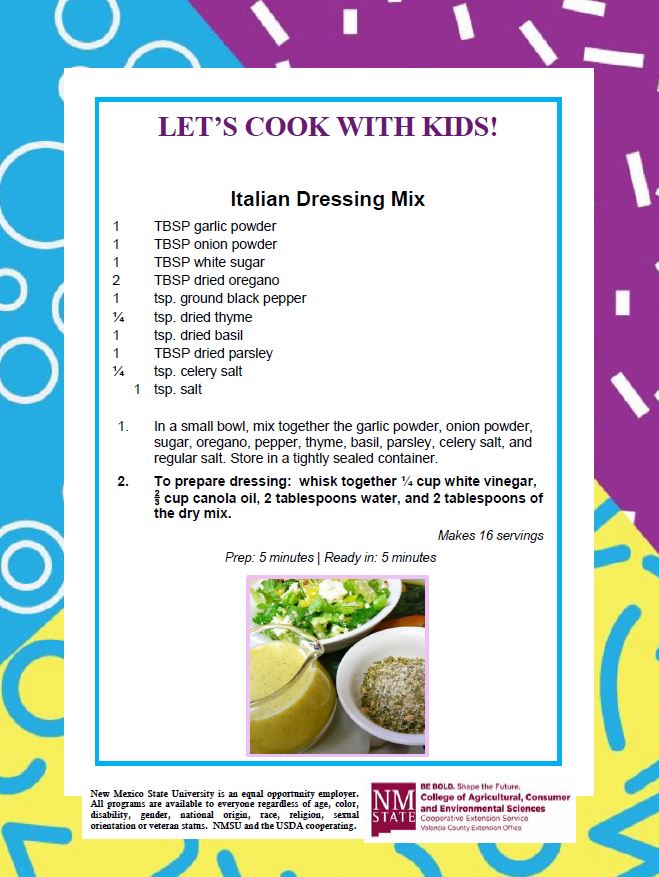 Cooking with Kids, Italian Dressing Mix recipe
